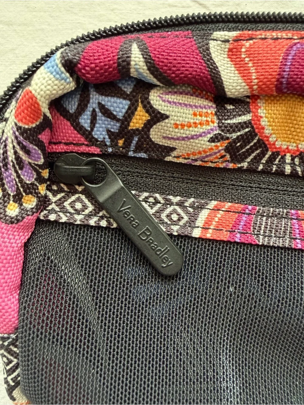 Vera Bradley Black Floral Zip Cosmetic Case with Pink Accents